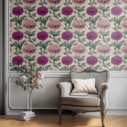 Plum Carnation large scale wallpaper in a styled room
