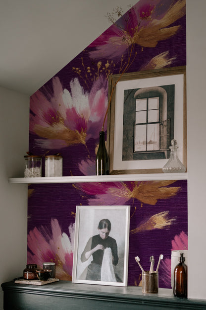 Plum Lotus large scale wallpaper in a styled room