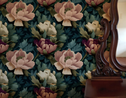 Plum Peony large scale wallpaper in a styled room