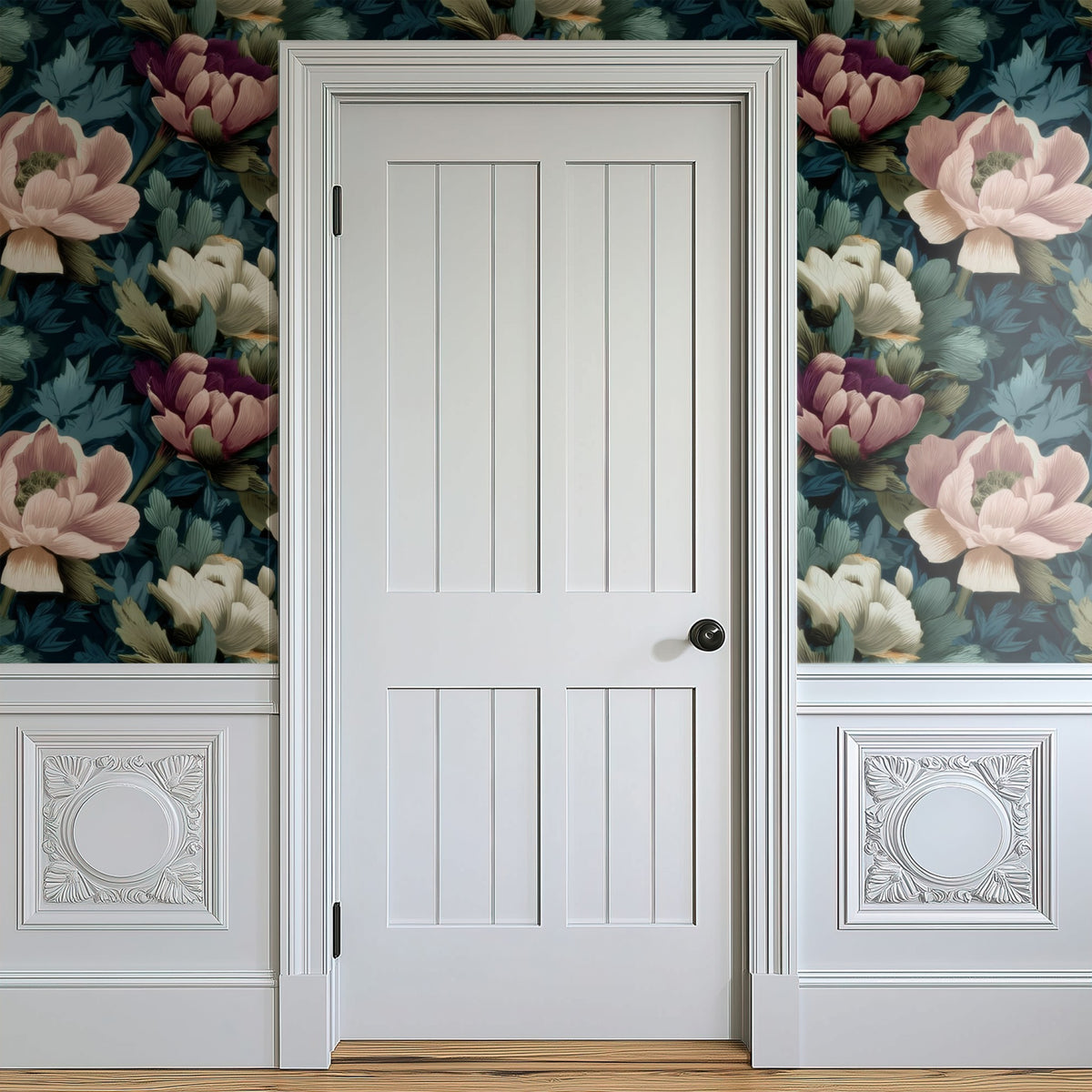 Plum Peony large scale wallpaper in a styled room