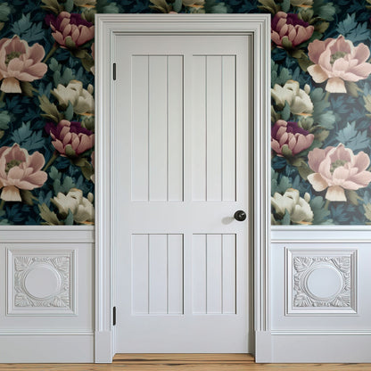 Plum Peony large scale wallpaper in a styled room
