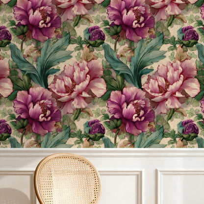 Plum Tapestry large scale wallpaper in a styled room