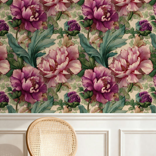 Plum Tapestry large scale wallpaper in a styled room