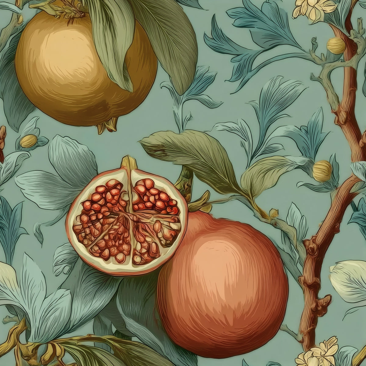 Pomegranate Bough large scale wallpaper pattern repeat