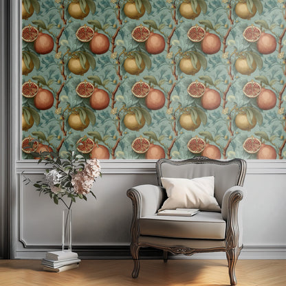 Pomegranate Bough large scale wallpaper in a styled room