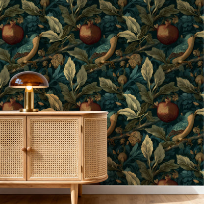 Pomegranate Branch large scale wallpaper in a styled room
