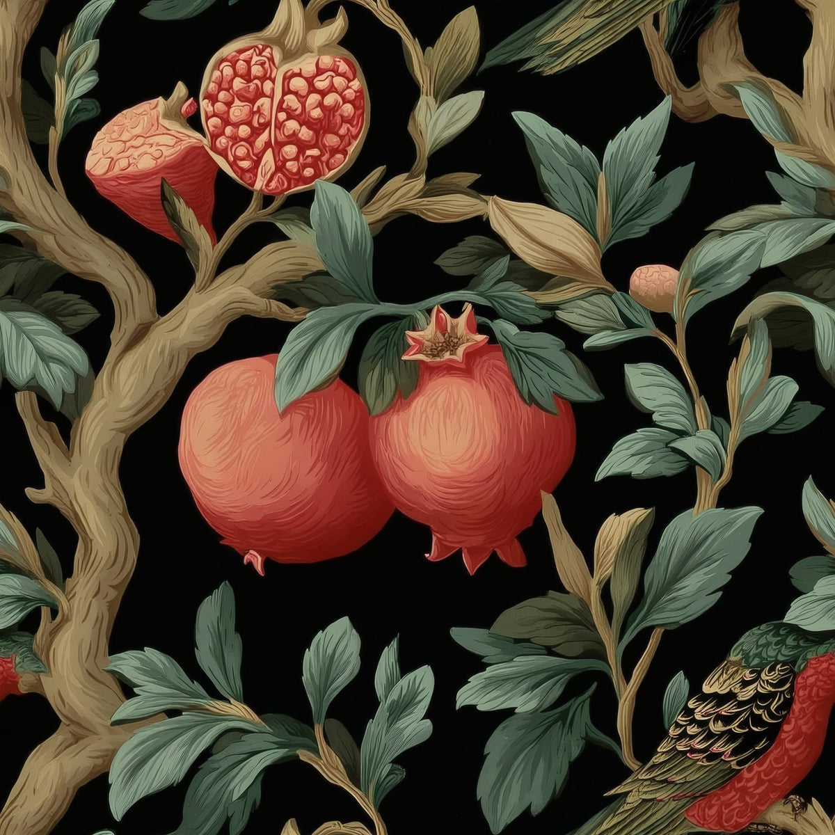 Pomegranate Perch large scale wallpaper pattern repeat