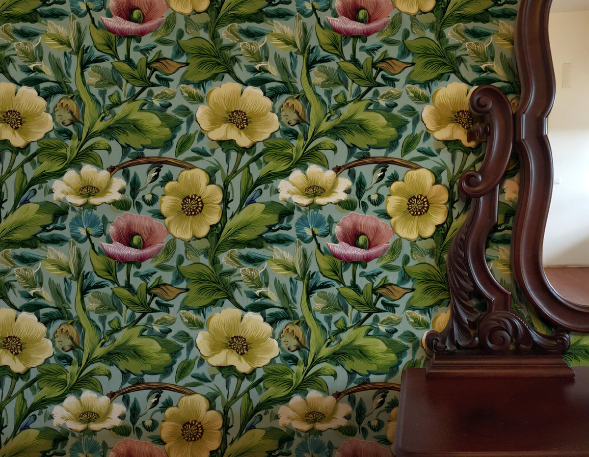 Poppy Meadow large scale wallpaper in a styled room