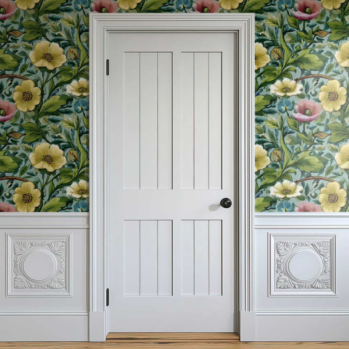 Poppy Meadow large scale wallpaper in a styled room