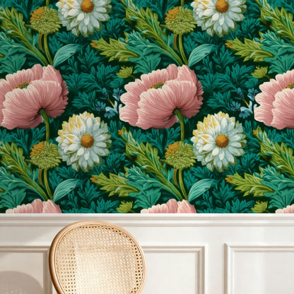 Poppy Thicket large scale wallpaper in a styled room