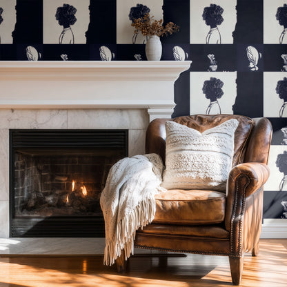 Portrait Checkerboard large scale wallpaper in a styled room