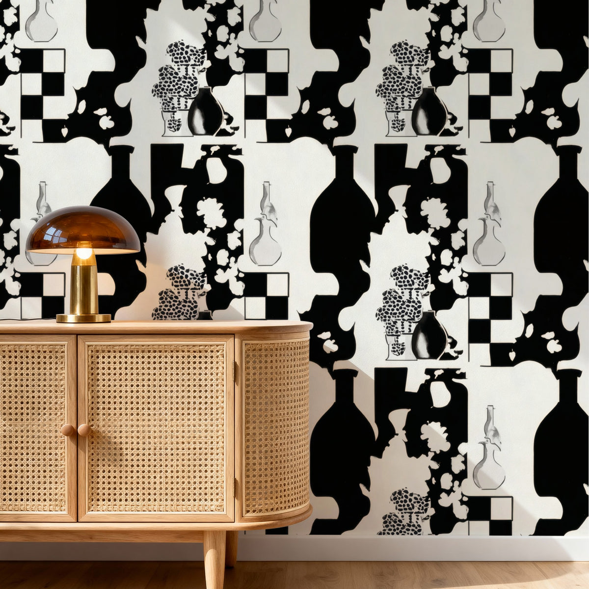 Portrait Collage large scale wallpaper in a styled room
