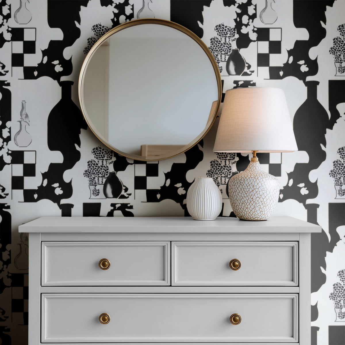 Portrait Collage large scale wallpaper in a styled room