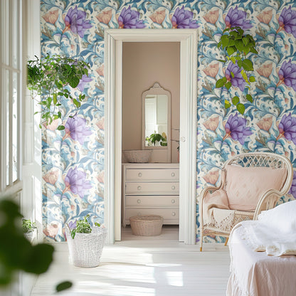 Powder Blossom large scale wallpaper in a styled room