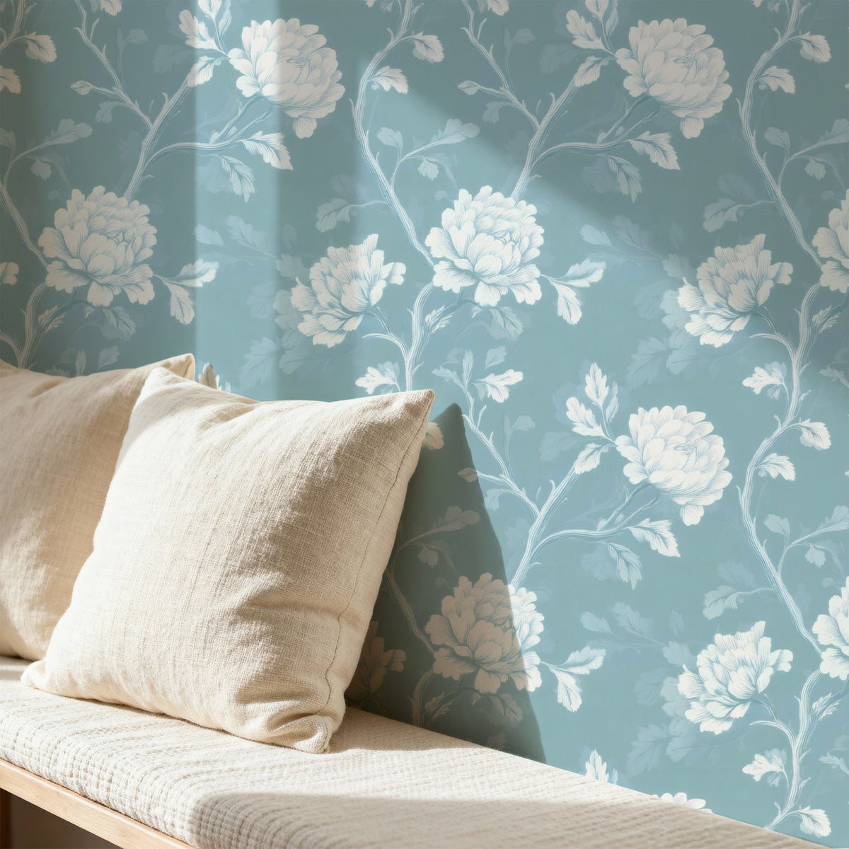 Powder Pompom large scale wallpaper in a styled room
