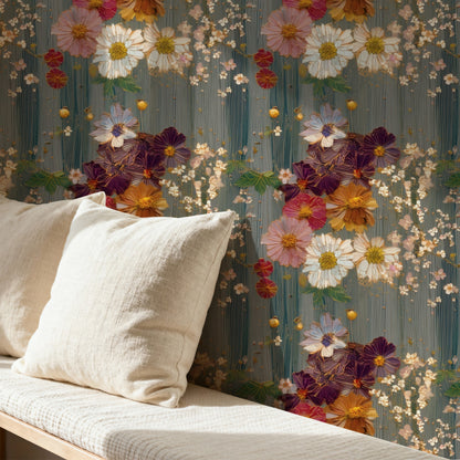 Pressed Blooms large scale wallpaper in a styled room