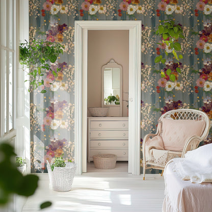 Pressed Blooms large scale wallpaper in a styled room