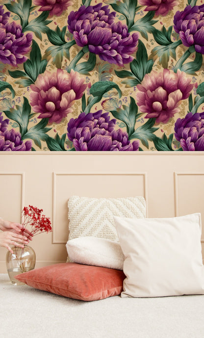 Purple Aster large scale wallpaper in a styled room