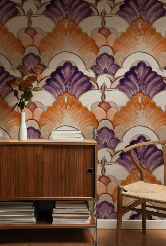 Purple Fans large scale wallpaper in a styled room
