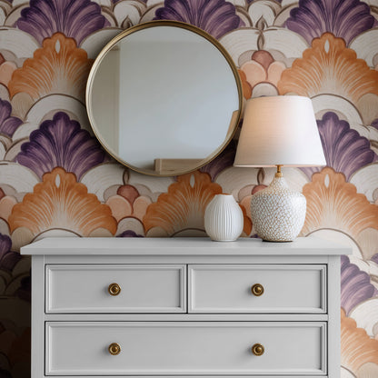 Purple Fans large scale wallpaper in a styled room