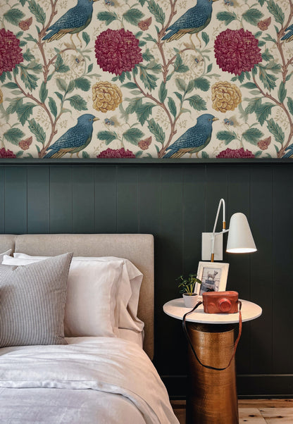Raspberry Thicket large scale wallpaper in a styled room