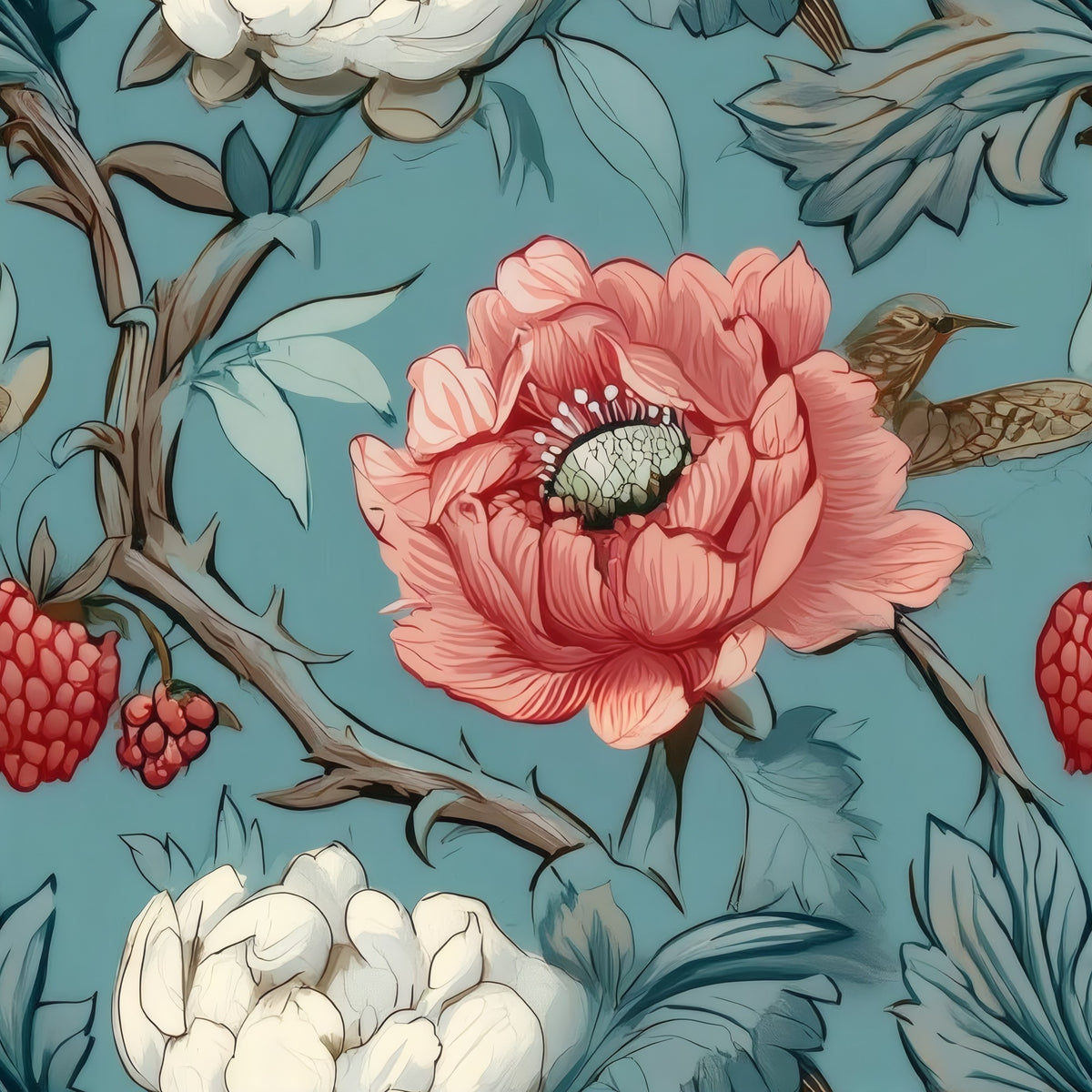 Raspberry Thrush large scale wallpaper pattern repeat