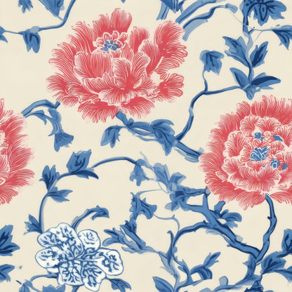 Red Peony large scale wallpaper pattern repeat