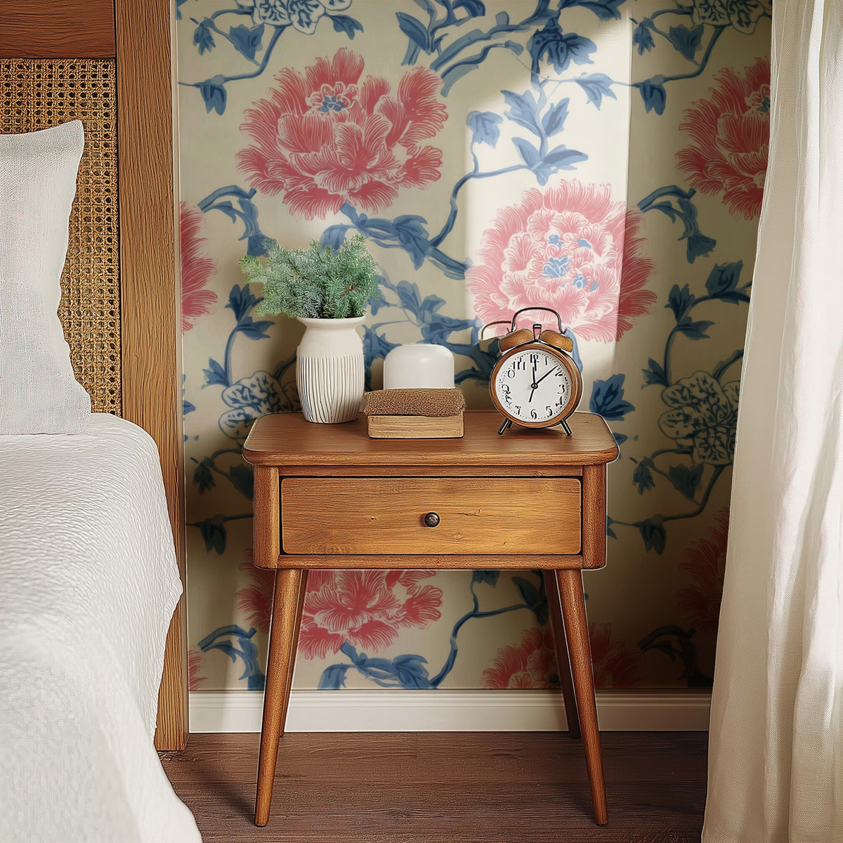 Red Peony large scale wallpaper in a styled room
