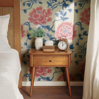 Red Peony large scale wallpaper in a styled room