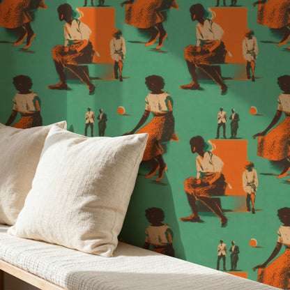 Retro Figures large scale wallpaper in a styled room