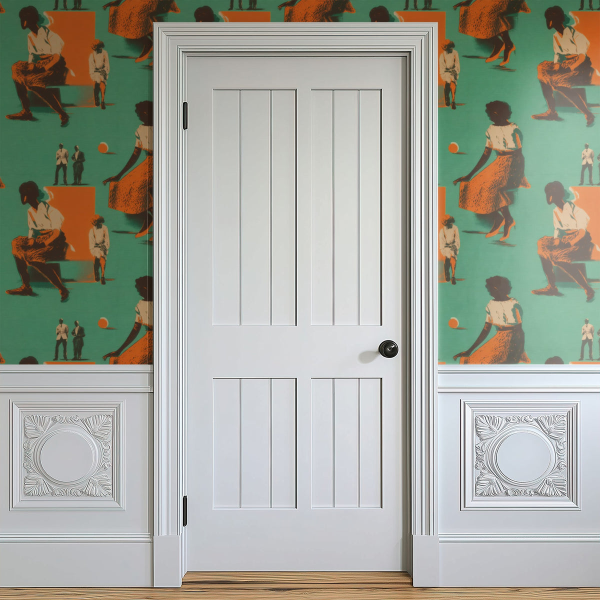 Retro Figures large scale wallpaper in a styled room