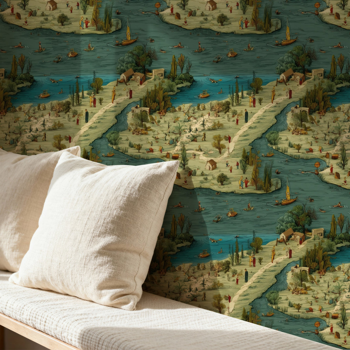 River Map large scale wallpaper in a styled room