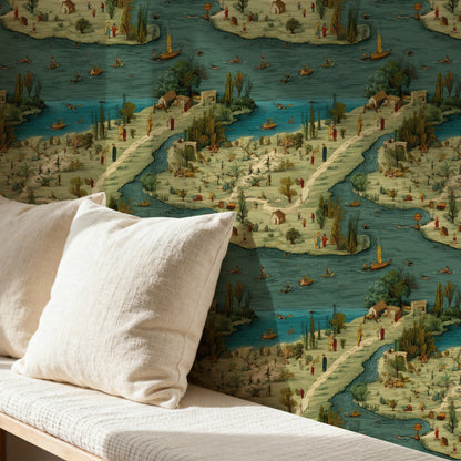 River Map large scale wallpaper in a styled room