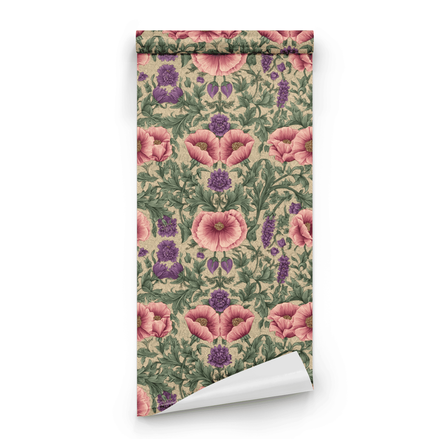 Cream Floral Wallpaper roll preview showing the clover drawing in close cream Arts and Crafts Victorian detail