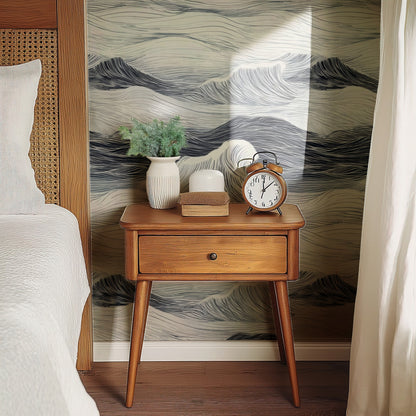 Rolling Sea large scale wallpaper in a styled room