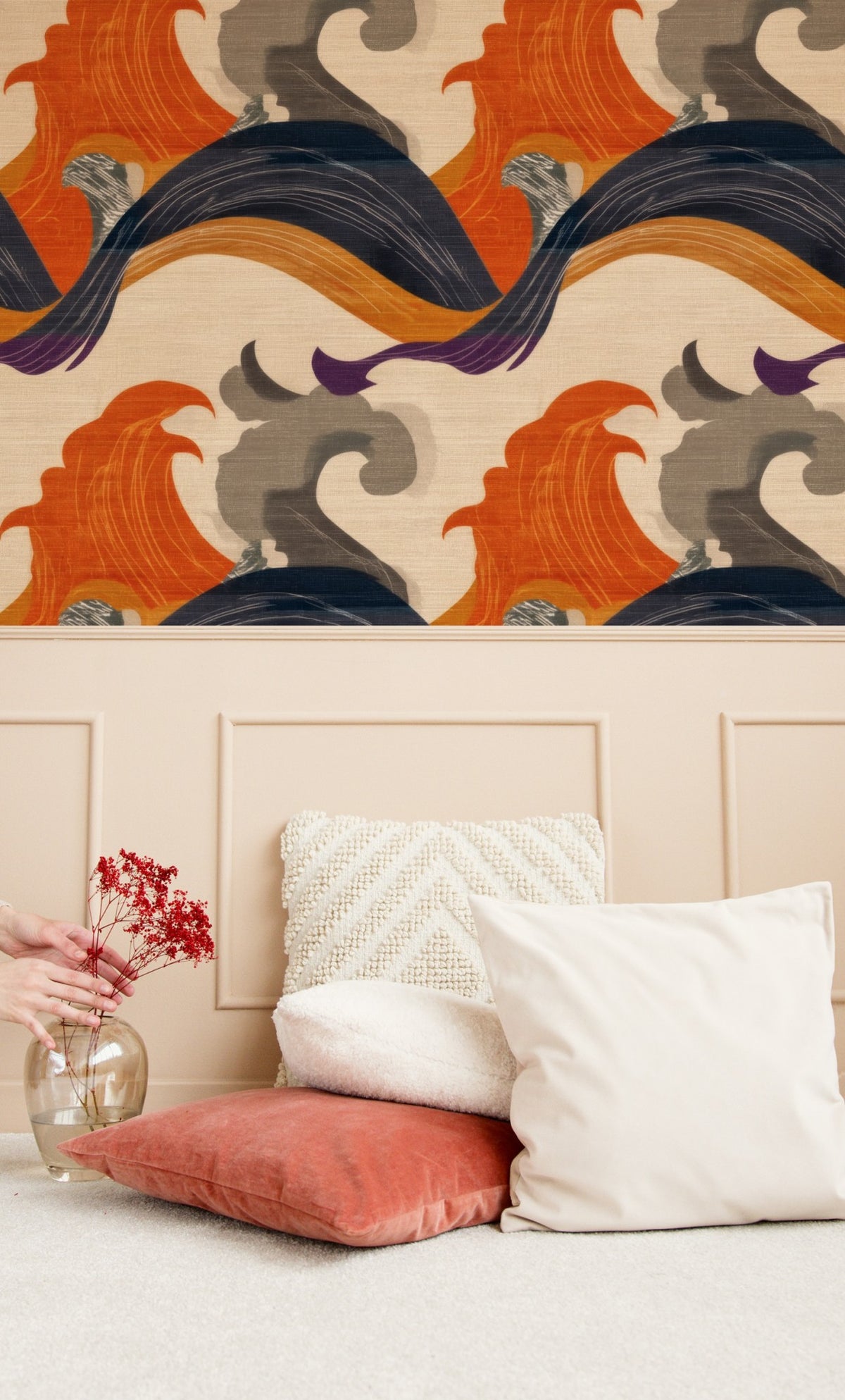 Rolling Surf large scale wallpaper in a styled room