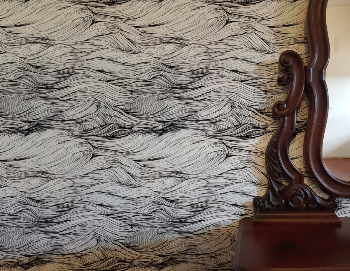 Rolling Waves large scale wallpaper in a styled room