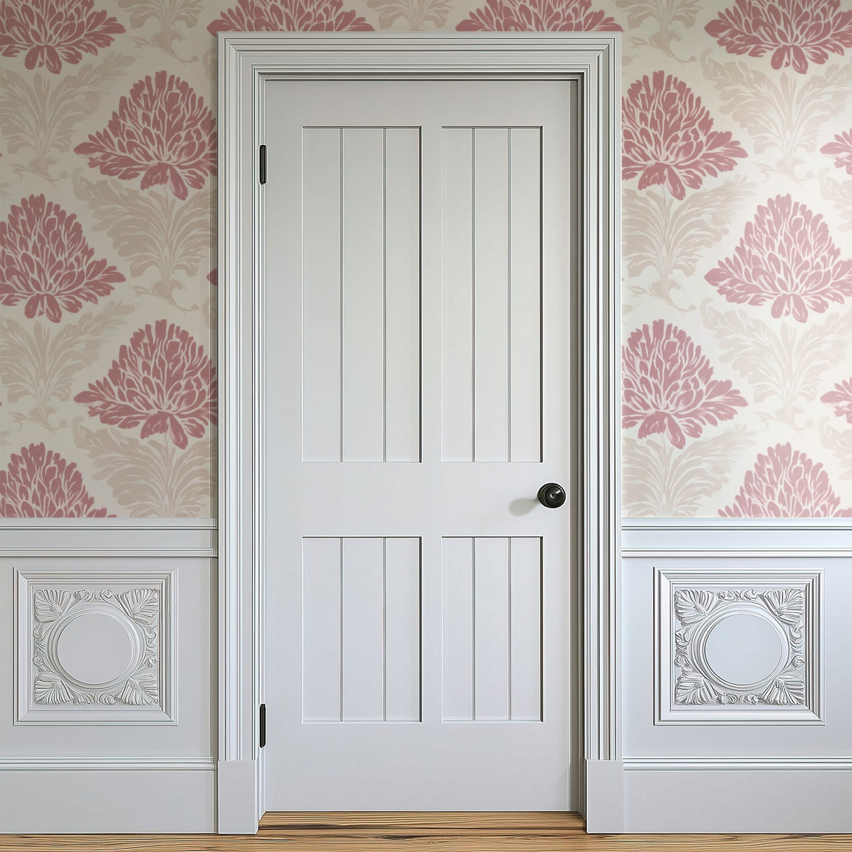 Rose Fan large scale wallpaper in a styled room