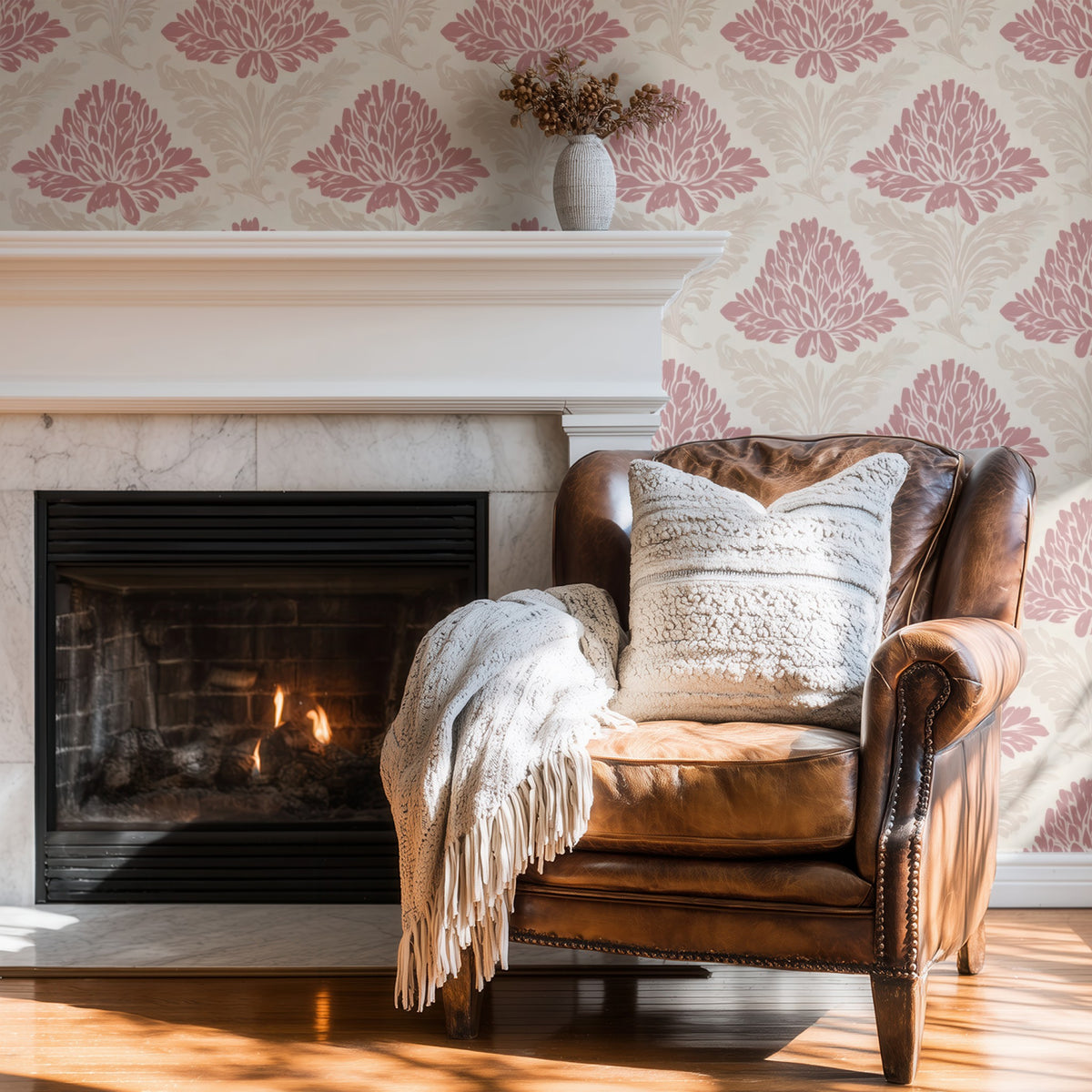 Rose Fan large scale wallpaper in a styled room