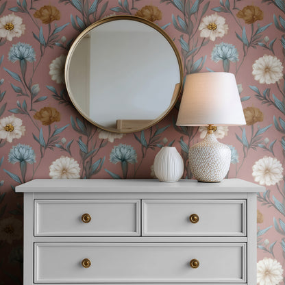 Rose Meadow large scale wallpaper in a styled room