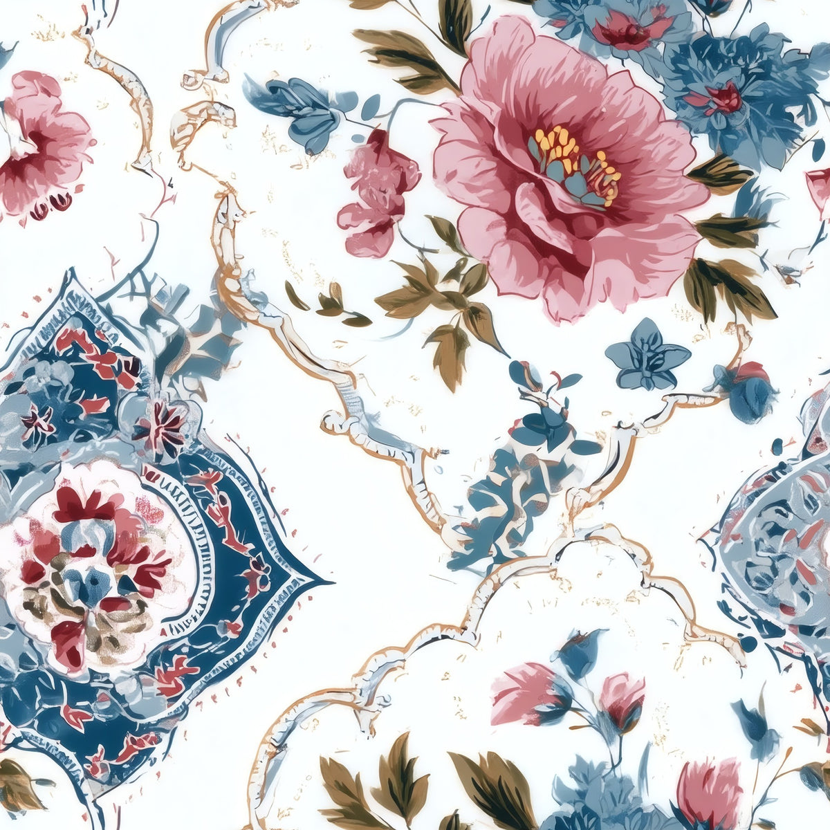 Rose Medallion large scale wallpaper pattern repeat