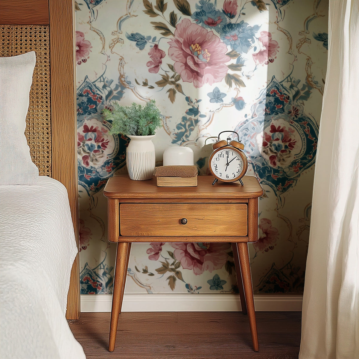 Rose Medallion large scale wallpaper in a styled room