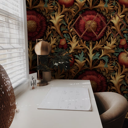Ruby Chrysanthemum large scale wallpaper in a styled room