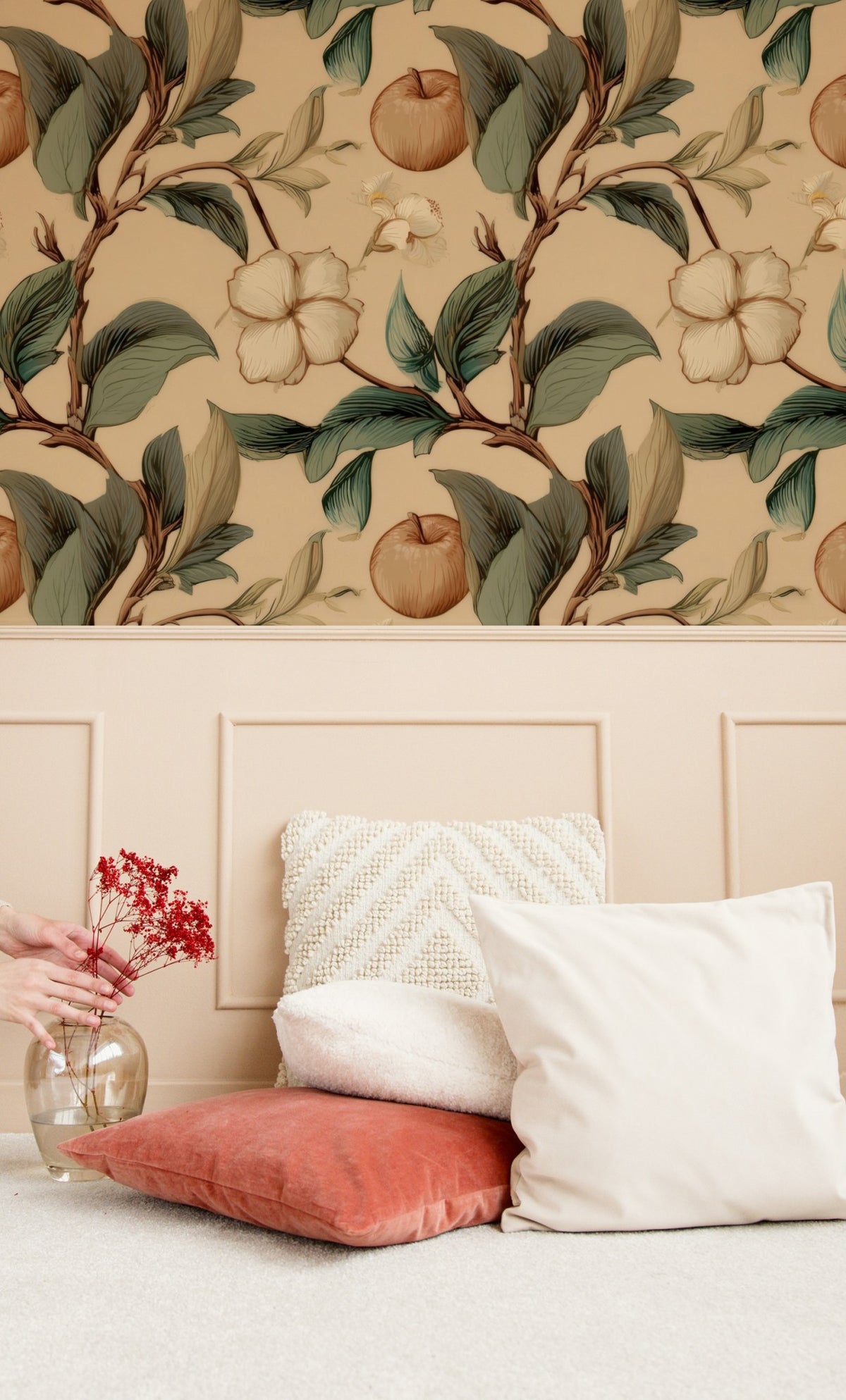 Russet Orchard large scale wallpaper in a styled room
