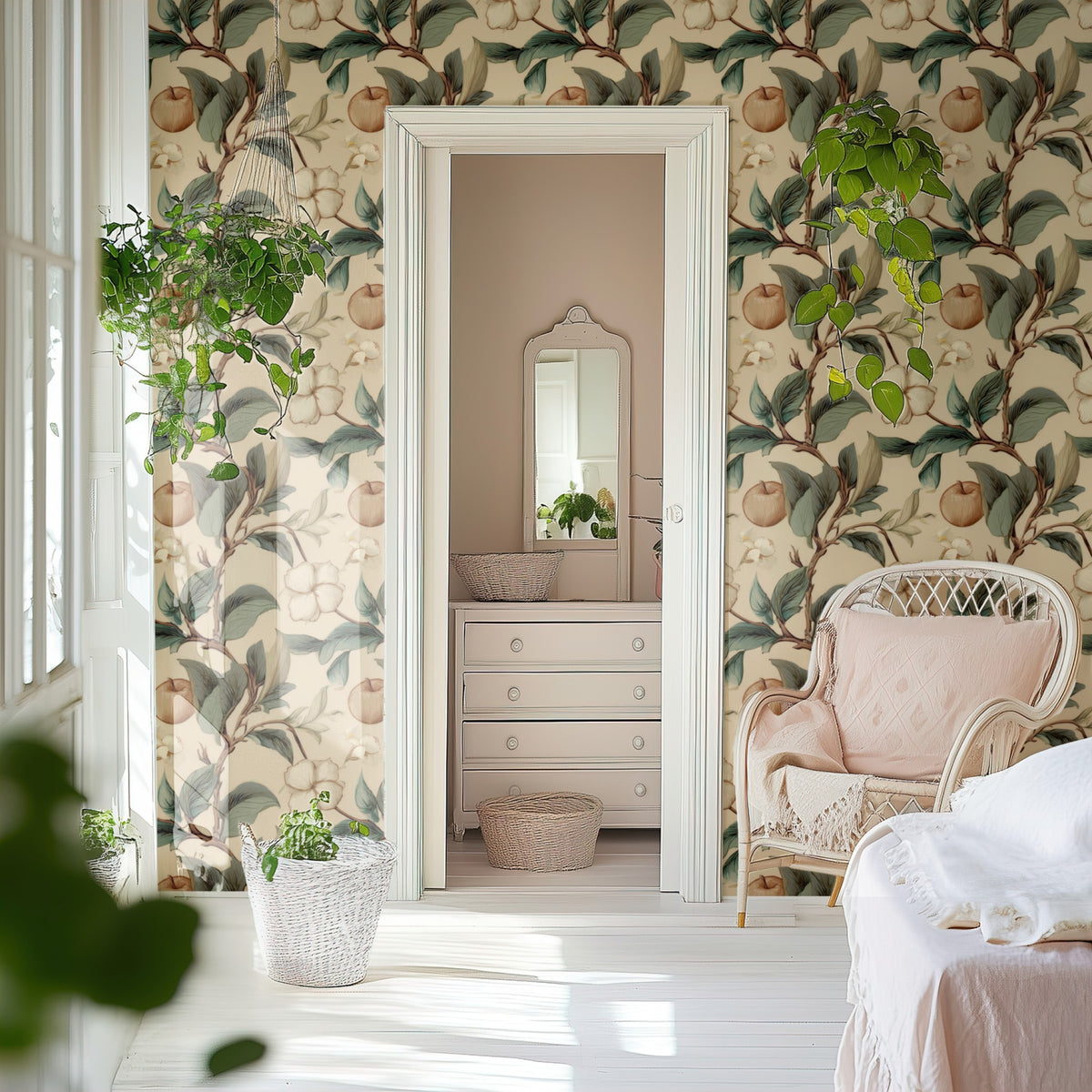 Russet Orchard large scale wallpaper in a styled room