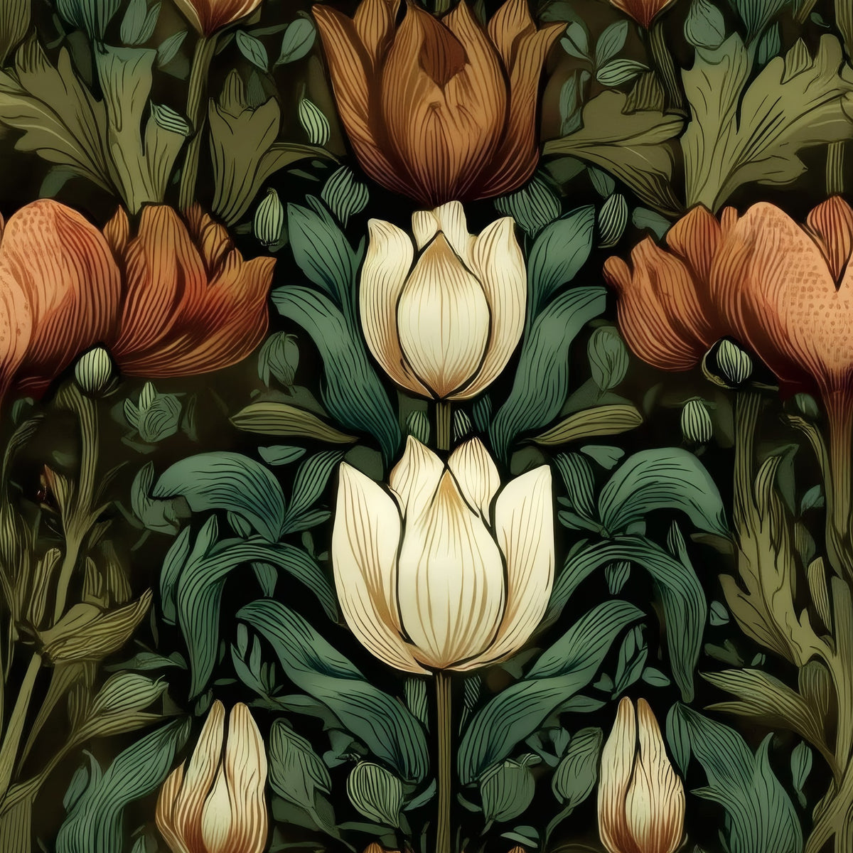 Rust Tulip large scale wallpaper pattern repeat