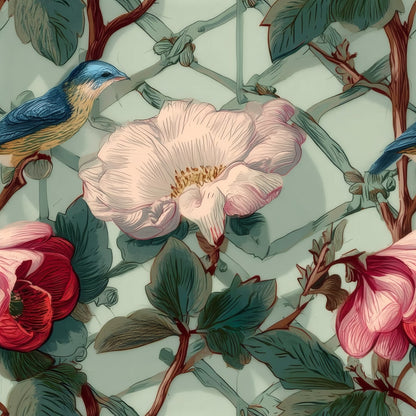 Sage Camellia large scale wallpaper pattern repeat