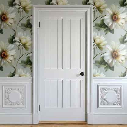 Sage Dahlia large scale wallpaper in a styled room