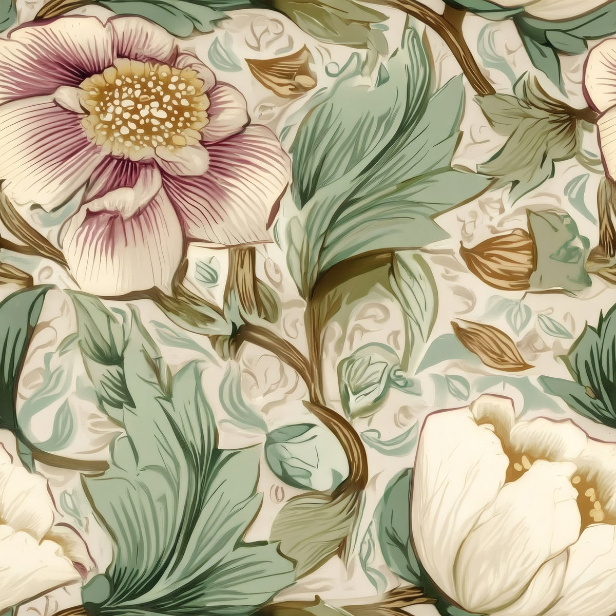 Sage Damask large scale wallpaper pattern repeat