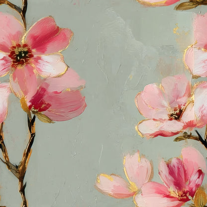 Sage Dogwood large scale wallpaper pattern repeat
